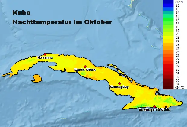 Kuba Nachttemperatur Oktober