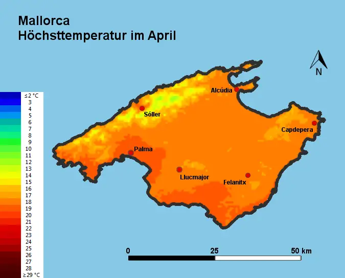 Mallorca Höchsttstemperatur April