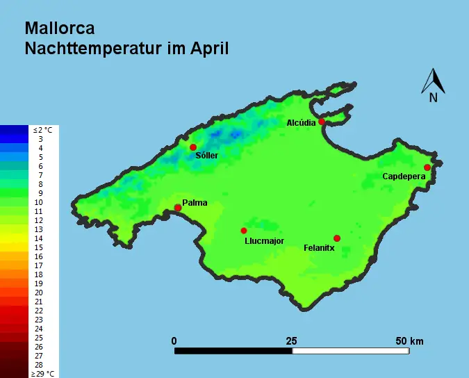 Mallorca Nachttemperatur April