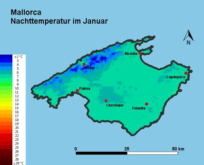 Mallorca Nachttemperatur Januar