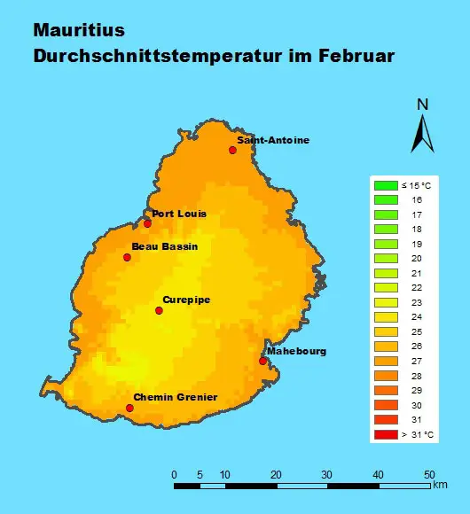 Mauritius Durchschnittstemperatur Februar