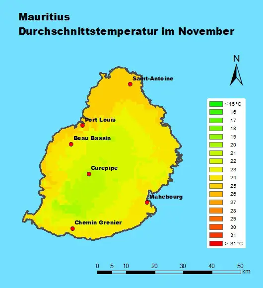 Mauritius Durchschnittstemperatur November