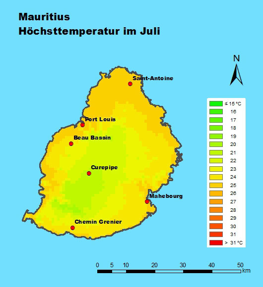 Mauritius Höchsttemperatur Juli