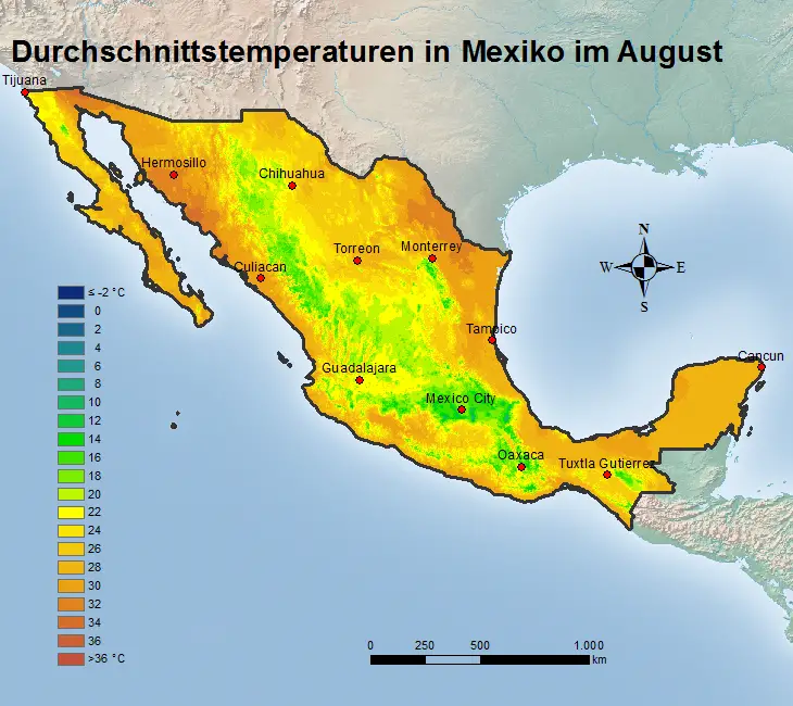Mexiko Durchschnittstemperatur August