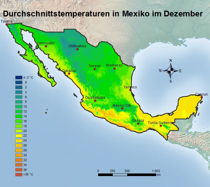 Mexiko Durchschnittstemperatur Dezember