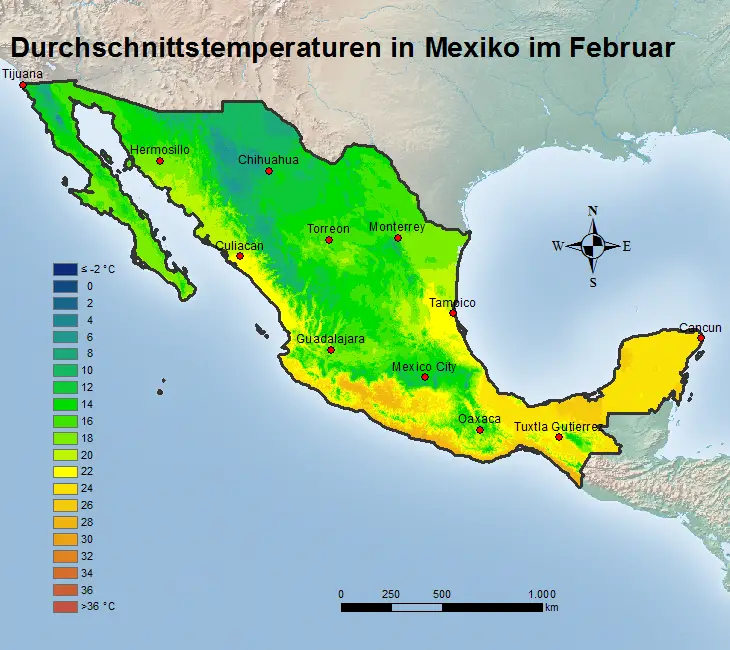Mexiko Durchschnittstemperatur Februar