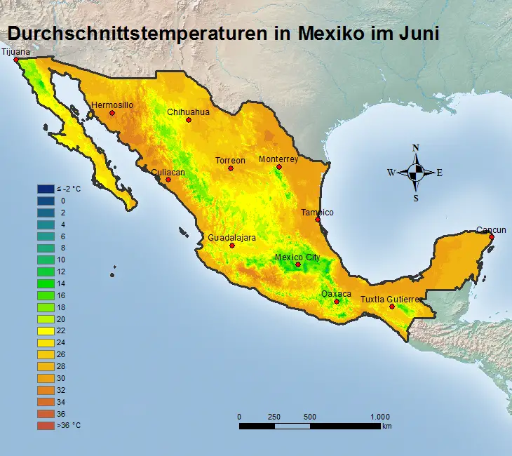 Mexiko Durchschnittstemperatur Juni