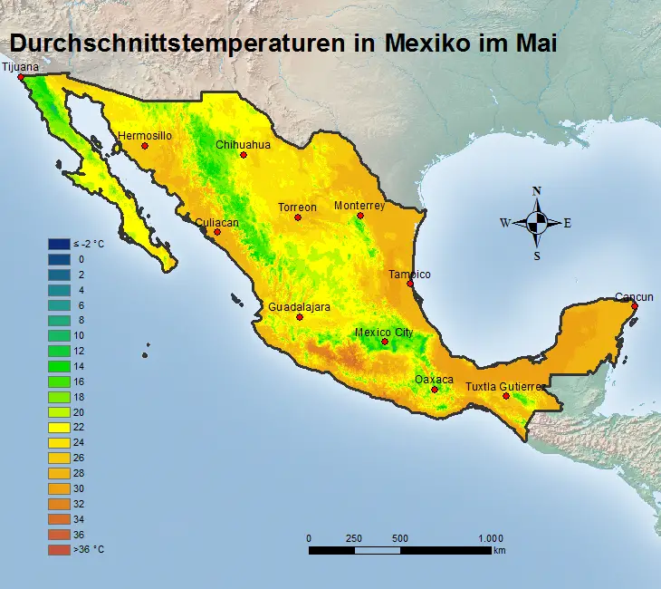 Mexiko Durchschnittstemperatur Mai