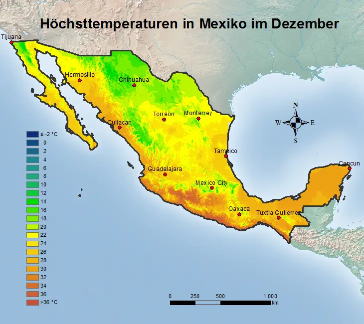 Mexiko Höchsttstemperatur Dezember
