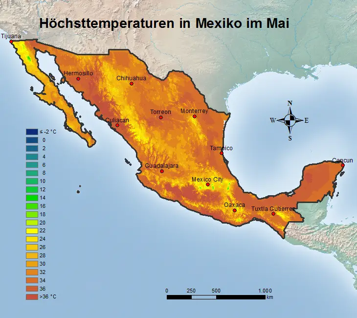 Mexiko Höchsttstemperatur Mai