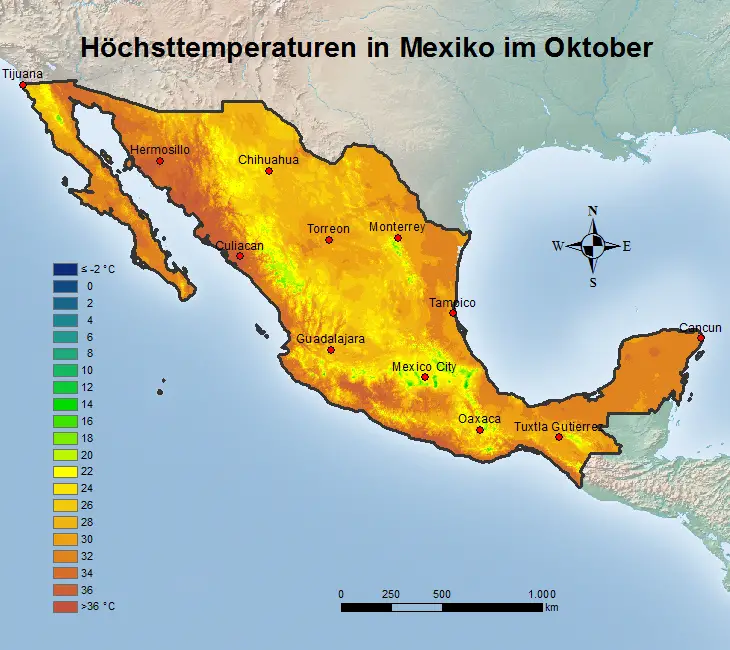 Mexiko Höchsttstemperatur Oktober