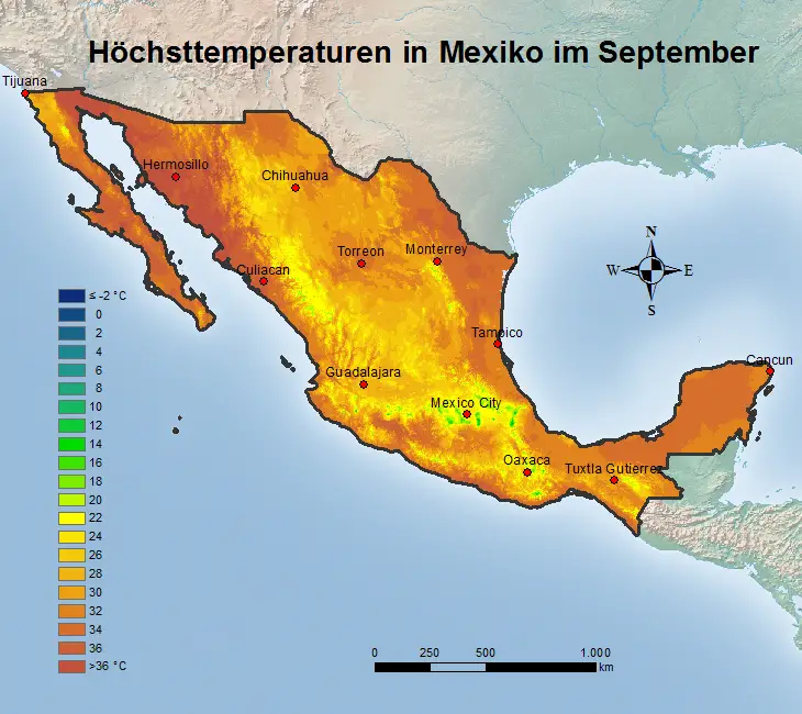 Mexiko Höchsttstemperatur September