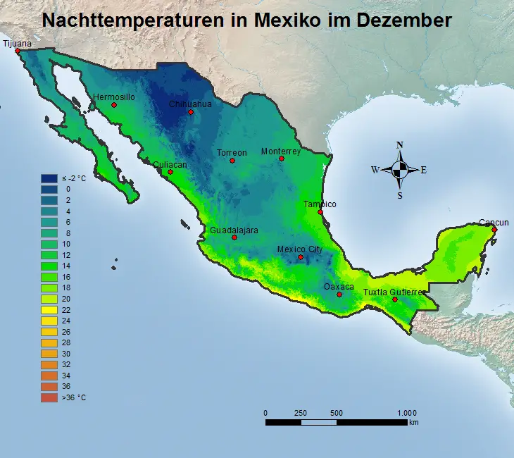 Mexiko Nachttemperatur Dezember