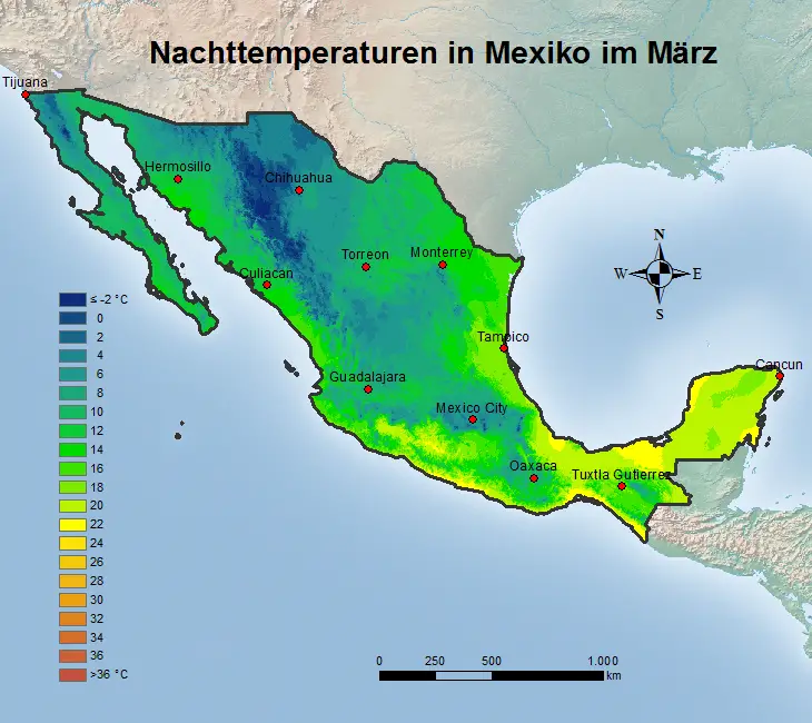 Mexiko Nachttemperatur März