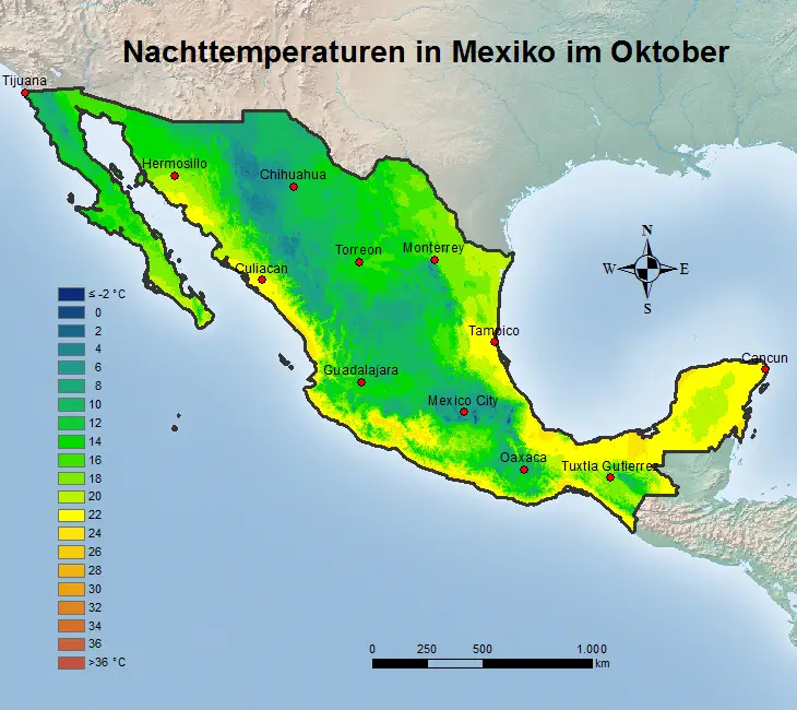 Mexiko Nachttemperatur Oktober