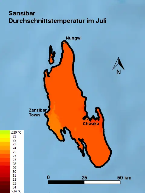 Sansibar Durchschnittstemperatur Juli