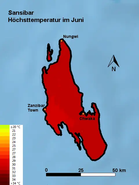 Sansibar Höchsttstemperatur Juni