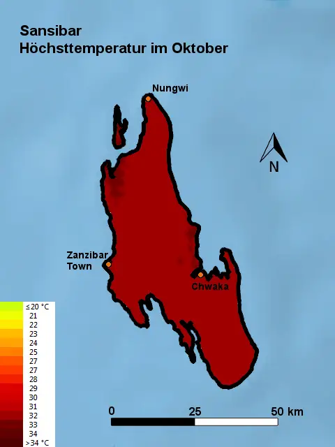 Sansibar Höchsttstemperatur Oktober
