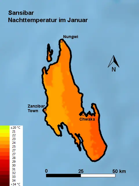 Sansibar Nachttemperatur Januar