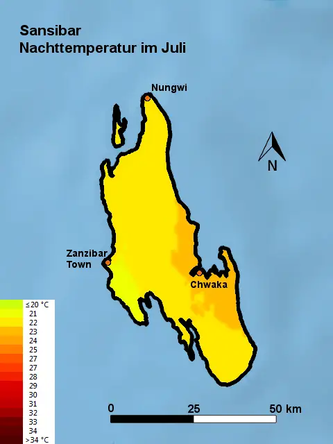 Sansibar Nachttemperatur Juli