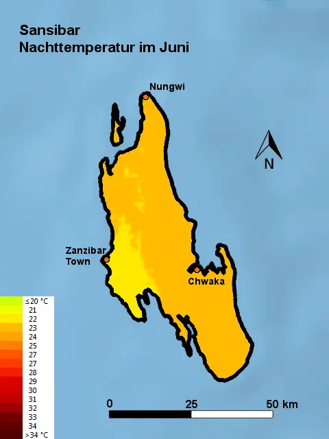 Sansibar Nachttemperatur Juni