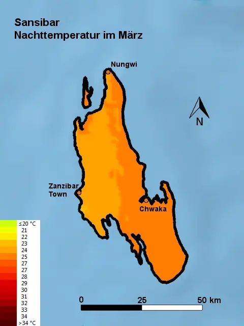 Sansibar Nachttemperatur März