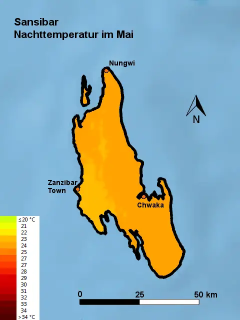 Sansibar Nachttemperatur Mai