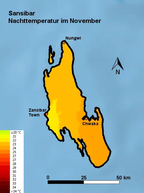 Sansibar Nachttemperatur November