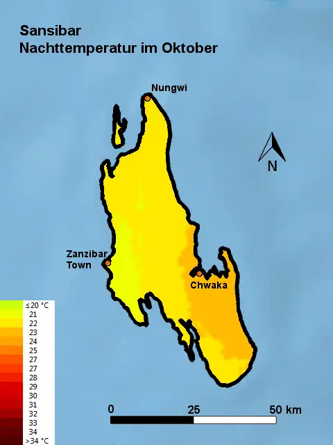 Sansibar Nachttemperatur Oktober