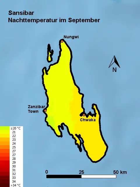 Sansibar Nachttemperatur September