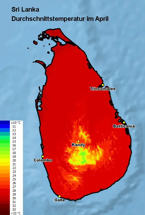 Sri Lanka Durchschnittstemperatur April