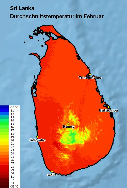 Sri Lanka Durchschnittstemperatur Februar