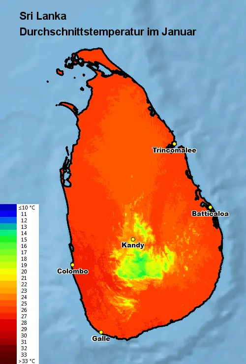 Sri Lanka Durchschnittstemperatur Januar