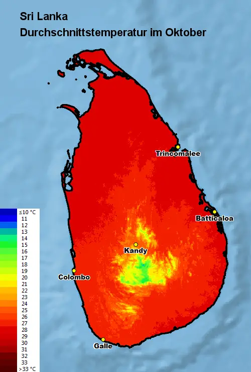 Sri Lanka Durchschnittstemperatur Oktober