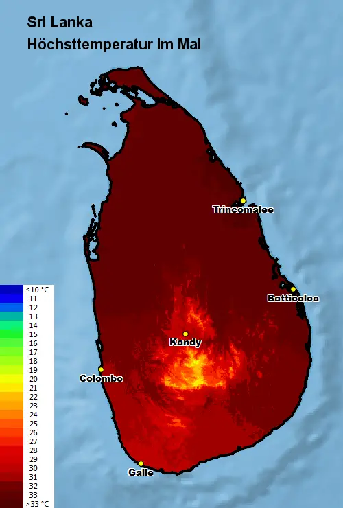 Sri Lanka Höchsttstemperatur Mai