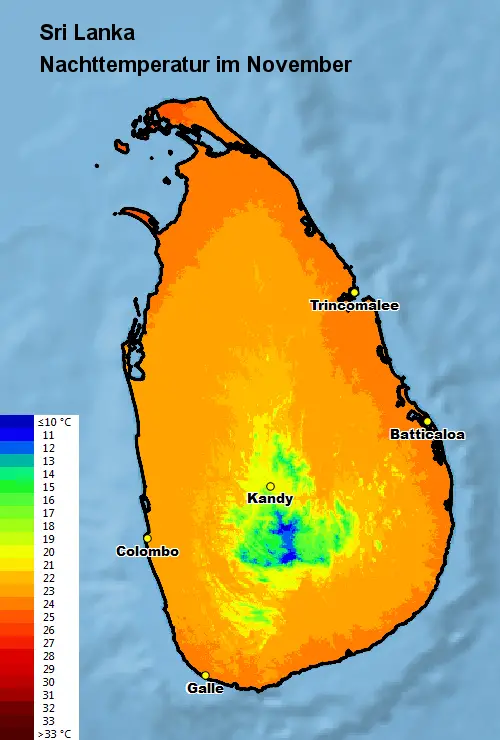 Sri Lanka Nachttemperatur November