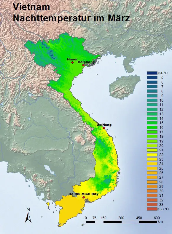 Vietnam Nachttemperatur im März