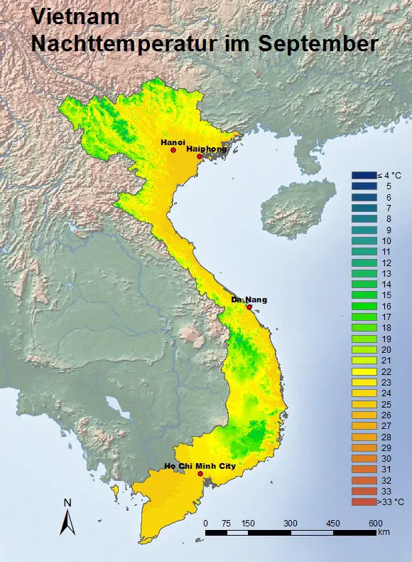 Vietnam Nachttemperatur im September