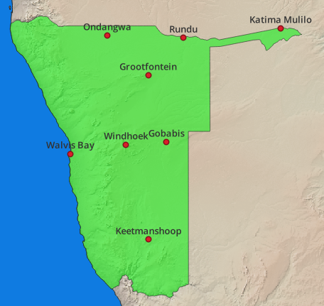 Namibia Orte Lage