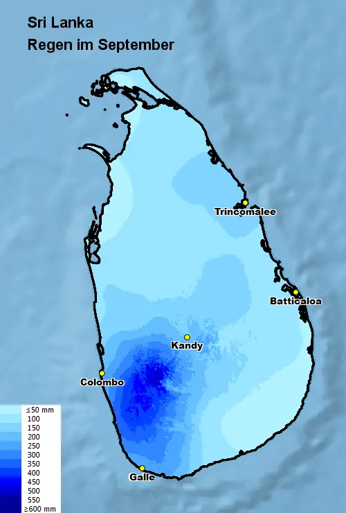 Sri Lanka September Temperatur und Regen