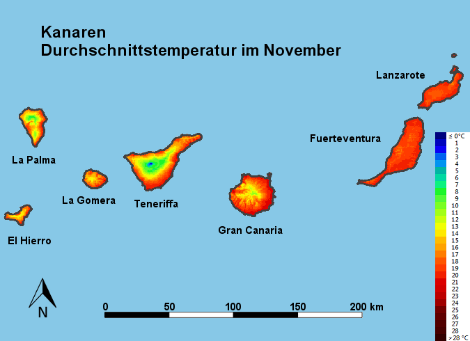 Kanaren Wetter im November - Temperatur und Regen