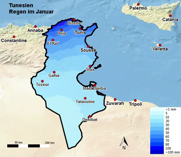 Tunesien Regen Januar