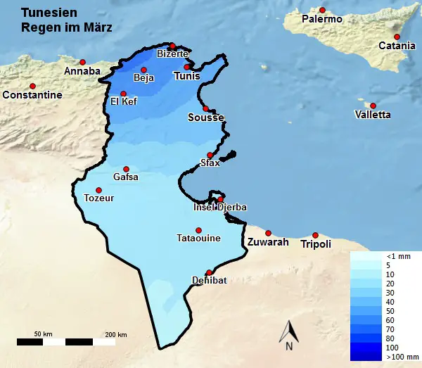 Tunesien Regen März