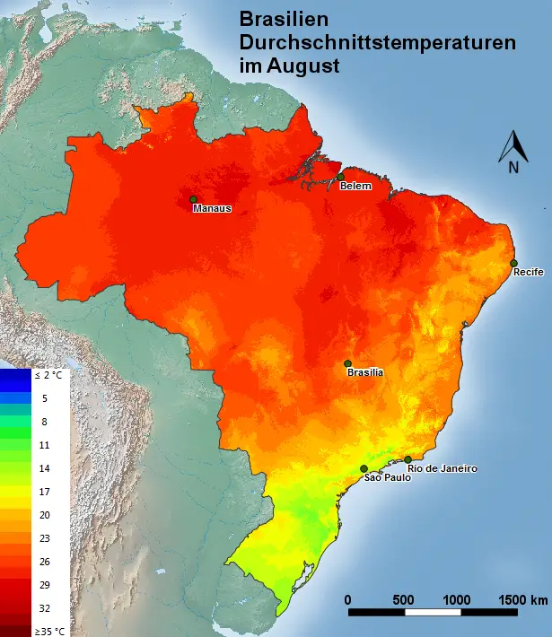 Brasilien Durchschnittstemperatur August
