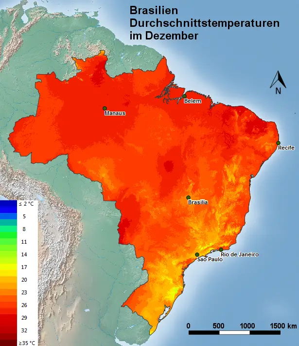 Brasilien Durchschnittstemperatur Dezember