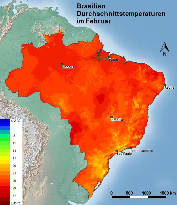 Brasilien Durchschnittstemperatur Februar