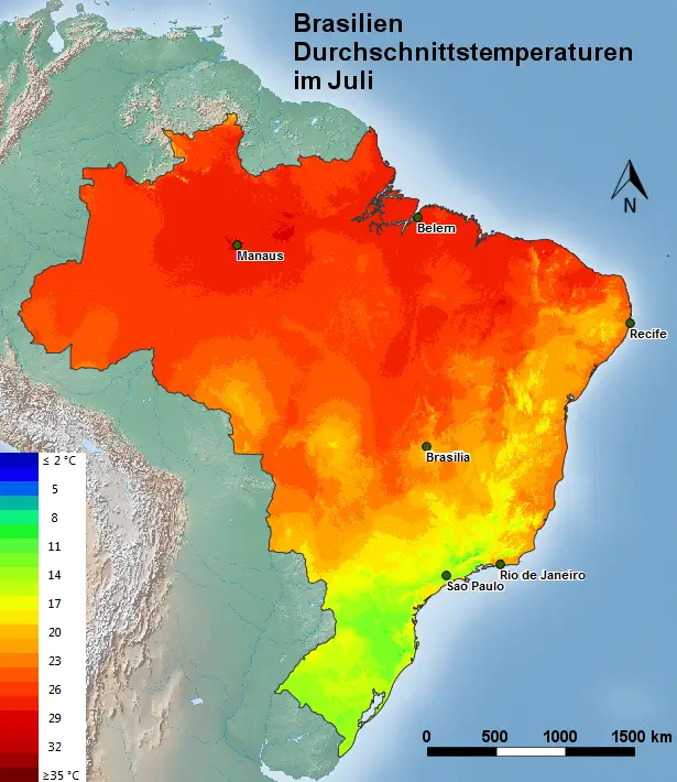 Brasilien Durchschnittstemperatur Juli