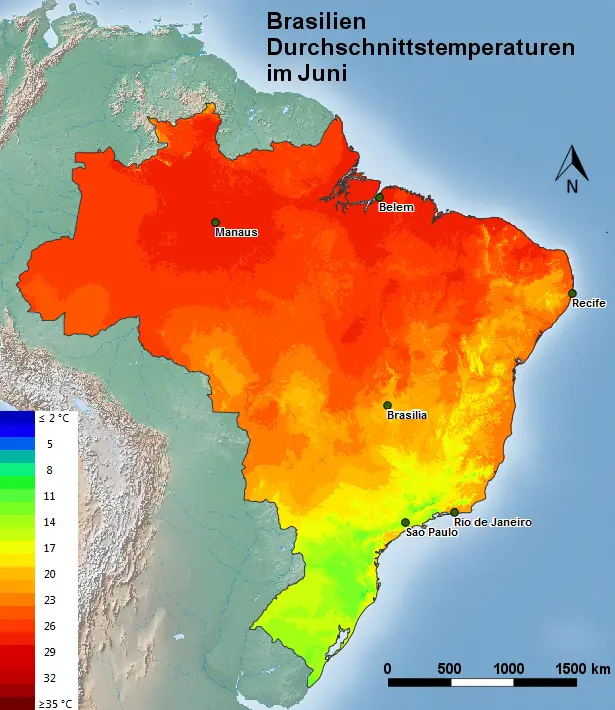 Brasilien Durchschnittstemperatur Juni