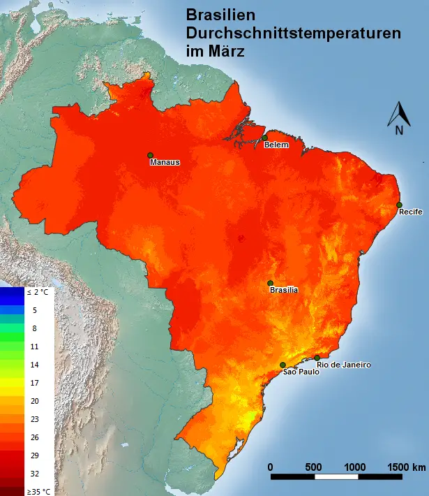 Brasilien Durchschnittstemperatur März