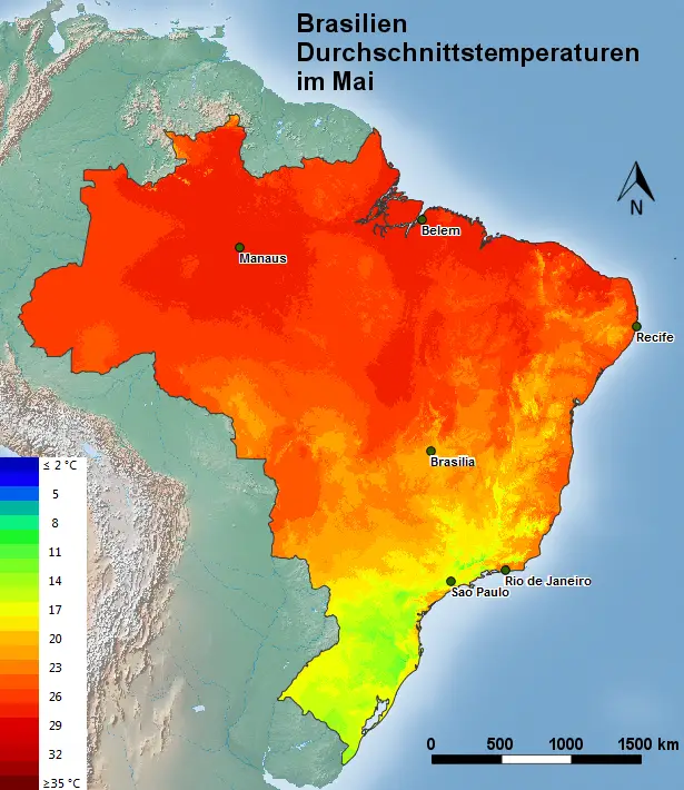 Brasilien Durchschnittstemperatur Mai